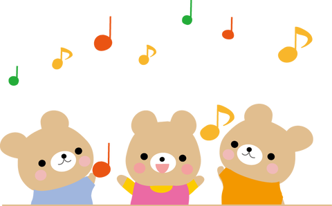 お祝いイラスト 熊3匹音符
