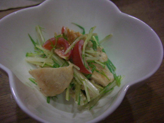 グリルチキンと水菜・トマトサラダ