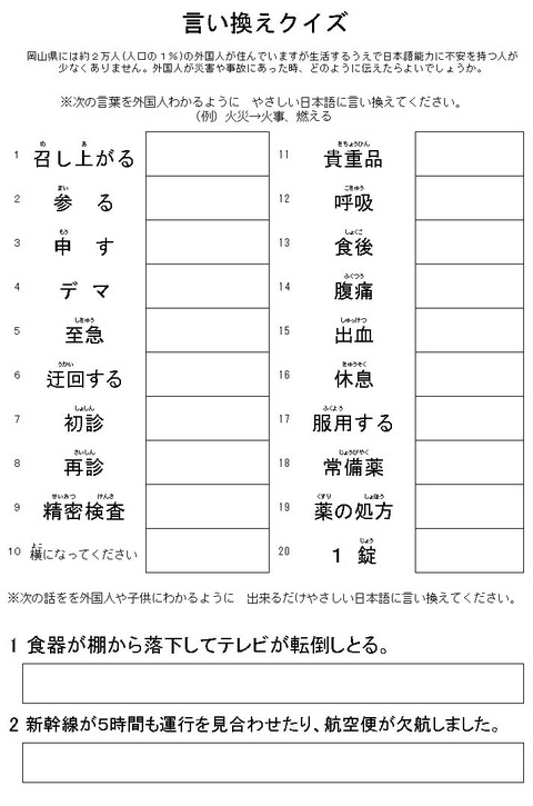 言い換えクイズ : 40人のデイサービスで喜ばれるレクとは