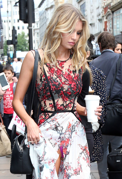 Stella Maxwell - Panty peek leaving Fortnum & Mason in London - 8-12-15