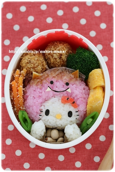 鬼っ子キティちゃんの節分弁＊キャラ弁 : momo's obentou