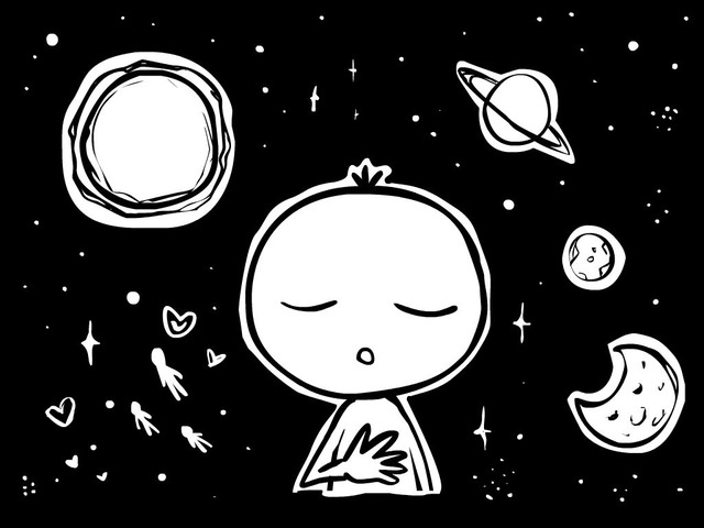 宇宙を背景にグロちゃんが心に手を当ててるイラスト