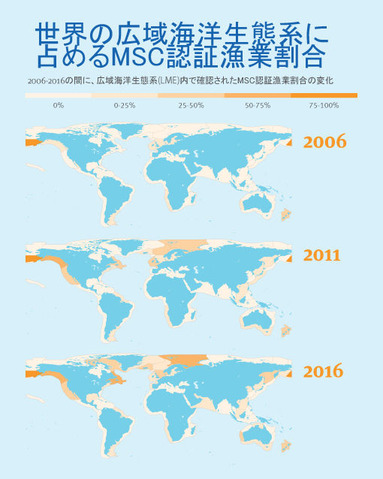 世界の広域海洋生態系に占めるMSC認証漁業割合