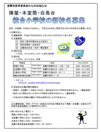 新小学校の校名を募集します