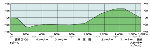 中山芝コース高低断面図(右・内)