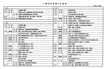八幡宮例大祭運行計画表