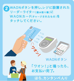 ��2��WAON�ܥ���򲡤����쥸�����֤��줿�꡼�����饤�������ɤ߼�굡�ˤ�WAON�����ɡʥ��㡼�����줿��Ρˤ򥿥å����Ƥ����������֥索�󡪡פȤʤä��顢����ʧ����λ