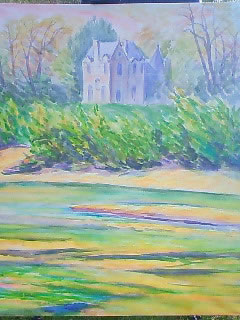 長尾周二・水彩画・ロワール川の対岸からの風景