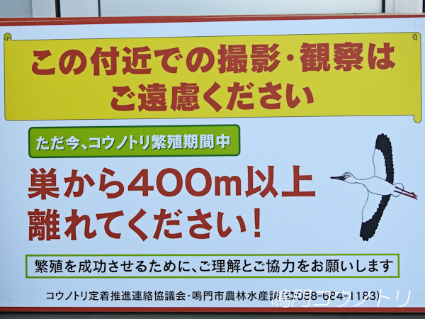鳴門コウノトリ 自粛看板 2016年3月17日 徳島県鳴門市大麻町