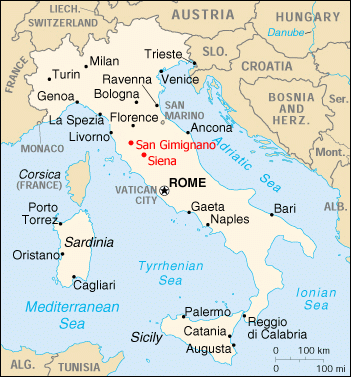 MAP of San Gimignano and Siena