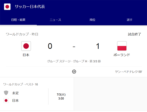 日本代表ポーランド戦