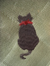 奈良蚊帳の夢ふきん・裏葉色猫アップ