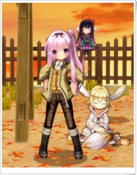 カジュアルファージャケット(薄茶)、ロングブーツ
