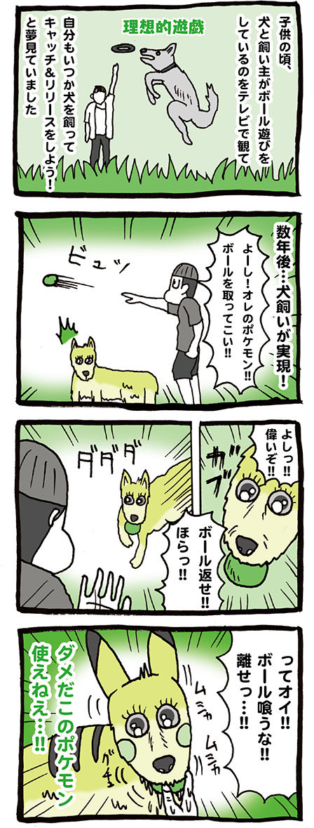 愛犬とボールでキャッチ&リリースするマンガ