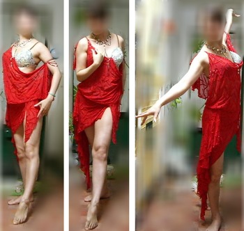 D001タカダンス製赤いラテンドレス : 社交ダンスウェアNiniDance