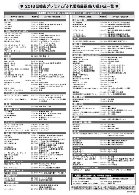 ふれあい商品券加盟店一覧