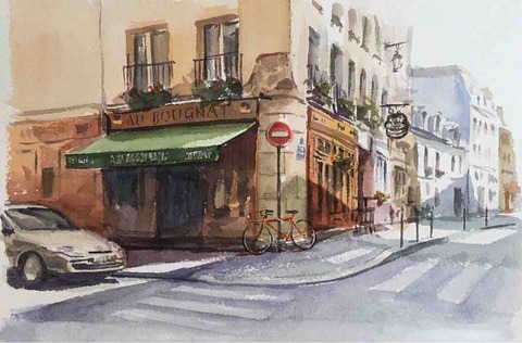 【パリの風景】サイン署名入り 水彩画（油彩風タッチ・匿名配送可） パリの風景】サイン署名入り 水彩画（油彩風タッチ・匿名配送可） パリ