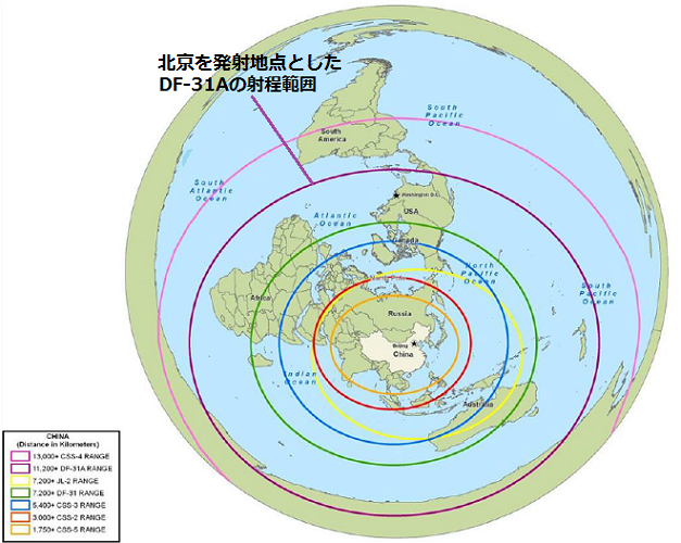 从北京发射各种型号导弹的相关覆盖区域（一）