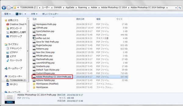 PhotoshopCC(2014)の初期設定の場所