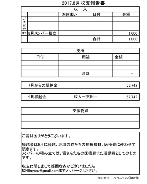 収支報告2017年8月