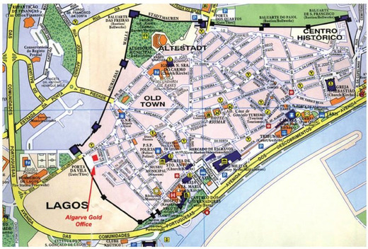 Map of Lagos,Algarve,Portugal