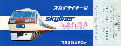 No.220【スカイライナー記念特急券】ブルーリボン賞受賞記念、寝台券