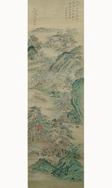 ◇『 富岡鉄斎 山水図 十四書画 自題簽 半畝極箱 』画帖◇