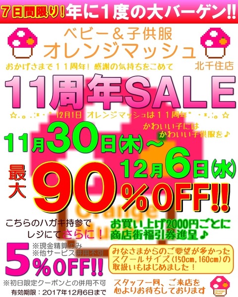11周年感謝セールDM171116