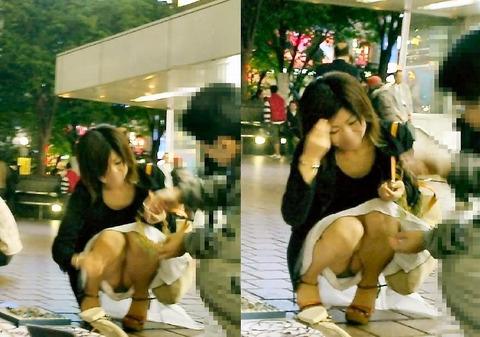 しゃがんでパンチラしてるのに気付かず撮られてしまった女性たち