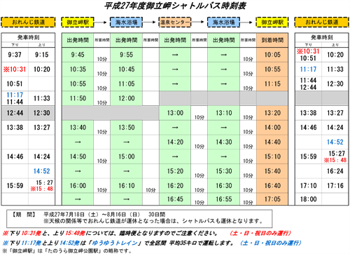 平成25年度シャトルバス時刻表