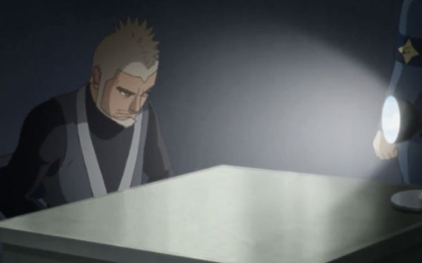 アニメBORUTO47話、木ノ葉警務部隊の取り調べを受けるゲッコウ