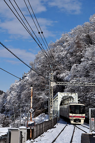 雪の高尾山口駅と京王8000系