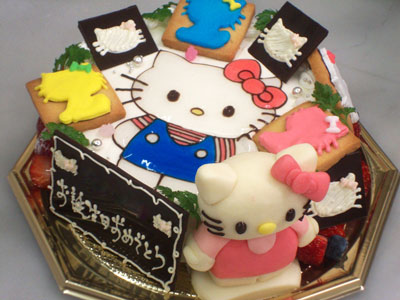 イラストと立体のキティちゃん 誕生日 記念日用にオーダーできるデコレーションケーキ