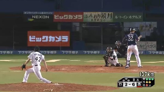 ８回表１浅村フォアボール