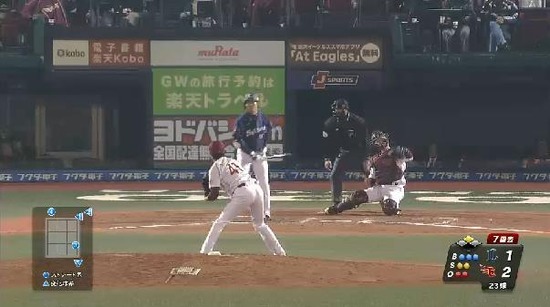 7回表２秋山フォアボール１塁２塁