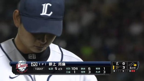６回裏２野上降板