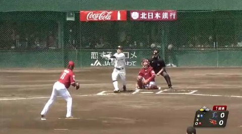 １回表２栗山犠飛性フライ先制 (2)