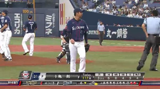 ６回裏３フォアボール降板 (2)