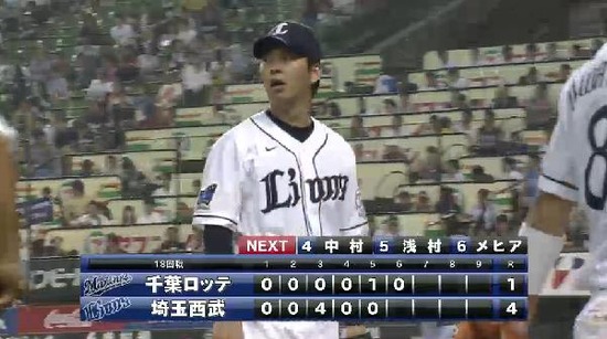 ６回表２連打１塁２塁クルーズショートゴロ (4)