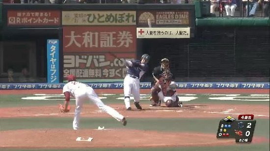 ４回表２栗山タイムリー２ベース (1)