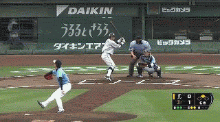 ６回表２栗山タイムリー２ベース (1)
