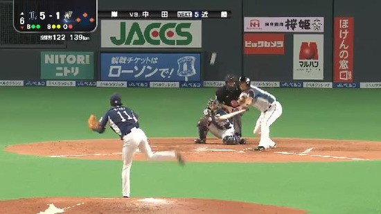 ６回裏６中田２点タイムリー岸KO (2)