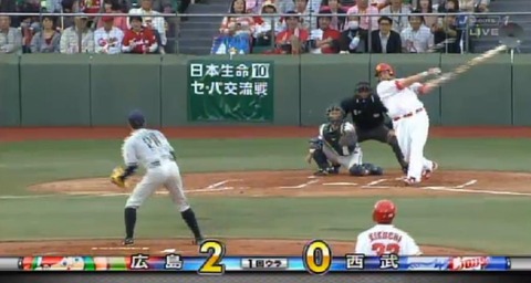 １回裏２エルドレッド２点タイムリーヒット (1)