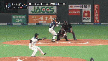 ７回表４栗山タイムリー２ベース