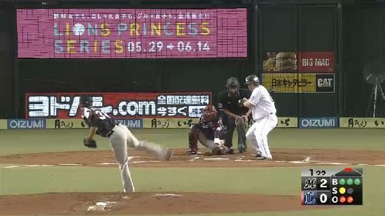 1回裏２中村四球２アウト１塁２塁