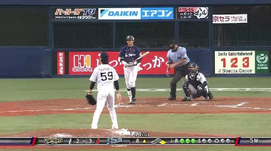 ８回表１おかわりヒット栗山フォアボール１塁２塁 (3)