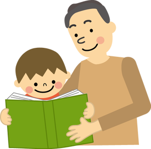 息子に本を読んであげる父イラスト