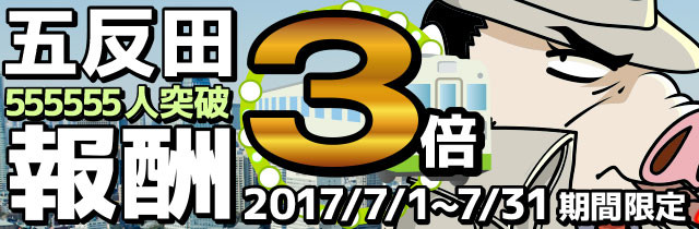 訪問者555,555人突破!五反田レポート報酬3倍