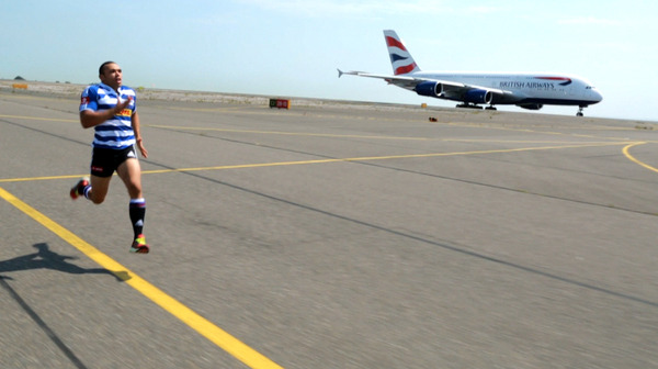 Bryan Habana races British Airways' new A380