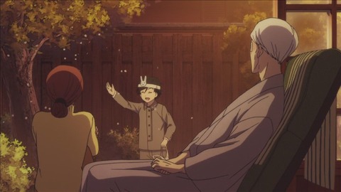 慎之介の桜吹雪を眺める小夏と八雲